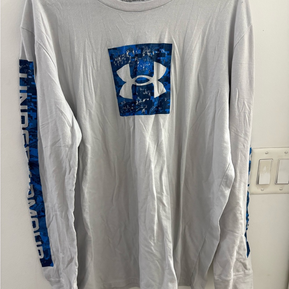 Under Armour Men's Gray and Blue Long Sleeve Tee